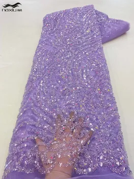 Madison-Африканская кружевная ткань с фиолетовым жемчугом и пайетками, трубка из бисера в нигерийском стиле, вышитая ткань для вечернего платья, высокое качество, 202