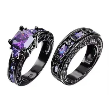 Женские аксессуары Модные кольца с фиолетовыми драгоценными камнями Наборы для помолвки Обручальные кольца с цирконием Блестящие свадебные кубики для новобрачных Леди