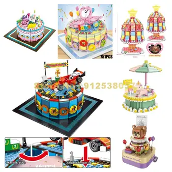 Креативный торт с Днем Рождения, любовный подарок для девочки и мальчика, гоночный автомобиль на дереве, строительные блоки, игрушка