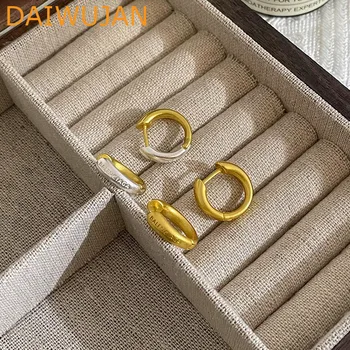 Металлические серьги-кольца с двойным кругом в виде букв для женщин, девочек, черного золота, серебряных круглых геометрических сережек, ювелирных изделий