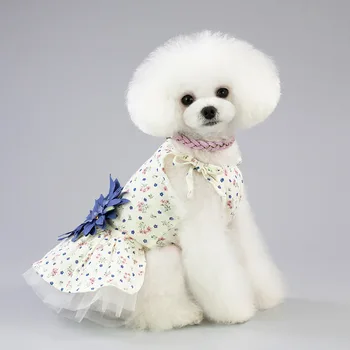 Платье для маленьких собак, юбка с плавающими листьями, Весенне-летняя одежда для щенков, одежда для вечеринок, одежда для собак