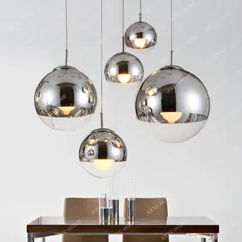 Современная стеклянная люстра с подсветкой из золота, серебра, зеркальный шар, подвесной светильник, глобус, стеклянная светодиодная подвесная лампа, кухня, гостиная, Скандинавская лампа